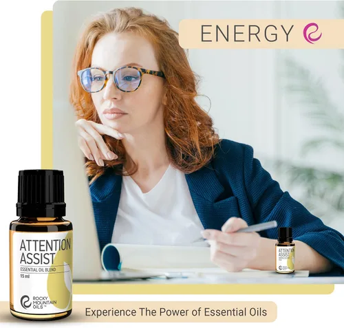 Vista 3 de Rocky Mountain Oils Attention Assist - Mezcla de aceites esenciales con aceites esenciales, aceite esencial energizante para la concentración, 0.5