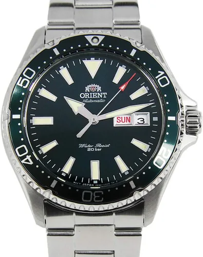 Vista 2 de Orient Reloj automático de 656.2 ft para hombre con esfera verde pulsera de acero RA-AA0004E, Verde, Moderno