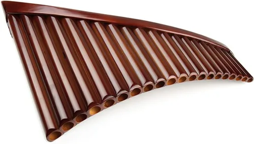 Vista 9 de Flauta de sartén de bambú natural con llave E, instrumento musical tradicional chino, tubos marrones, fáciles de aprender con caja negra