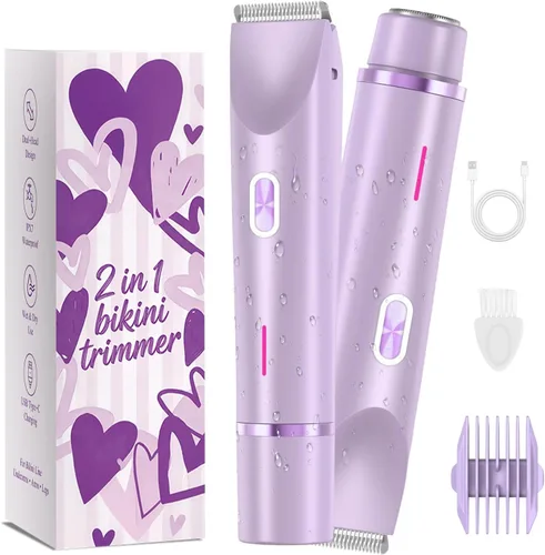 Vista 14 de Afeitadora eléctrica impermeable 2 en 1 para mujer, color rosa 2 2-Rosa