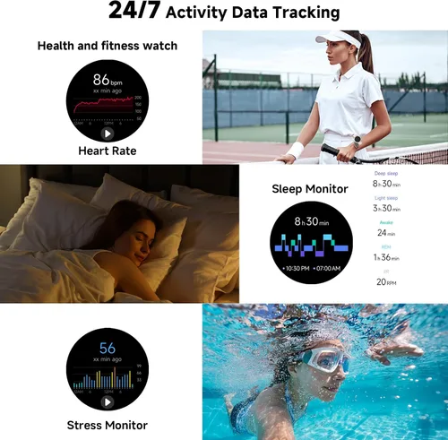 Vista 5 de Relojes inteligentes para mujeres y hombres de 1.27" HD con rastreador de actividad física con monitor de ritmo cardíaco/sueño/pasos/SpO2, reloj