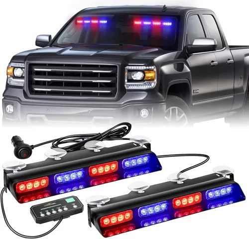 Vista 16 de XRIDONSEN Luces estroboscópicas de emergencia para salpicadero, advertencia intermitente de seguridad ámbar con controlador de pantalla digital