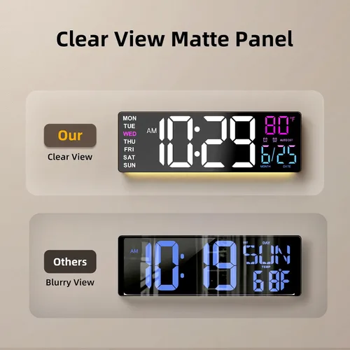 Vista 3 de EASYERA - Reloj de pared digital grande de 16.5 pulgadas con pantalla de bajo brillo, 10 modos RGB BT Sync, Auto DST, Adjustable Brightness, Dual