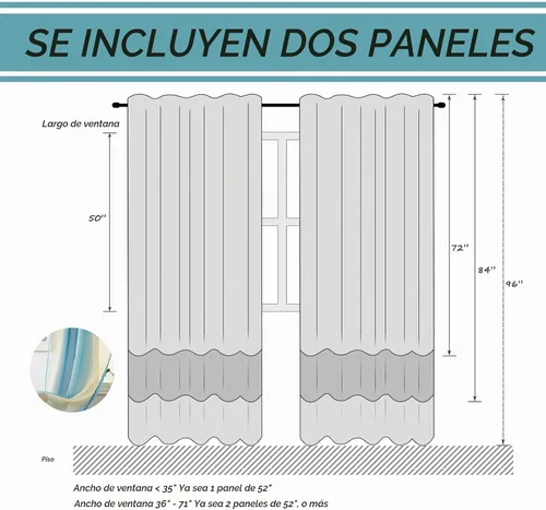 Vista 7 de Cortinas Yancorp traslúcidas de 2 paneles para dormitorio de 63 pulgadas de largo, cortinas de lino azulbeige ombre con bolsillo para barra