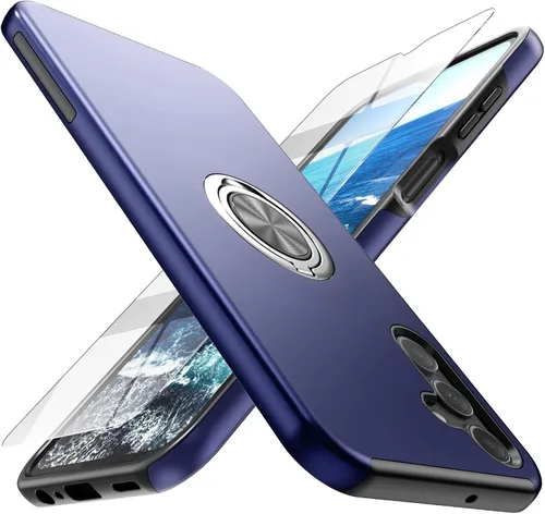 Vista 10 de Funda para Galaxy A13 5G con protector de pantalla (vidrio templado), funda híbrida 2 en 1 protectora delgada y resistente con anillo magnético Negro
