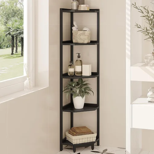 Vista 15 de Hzuaneri - Estantería de esquina, estante de libros de esquina, unidad de estante de almacenamiento con marco de metal, soporte para plantas