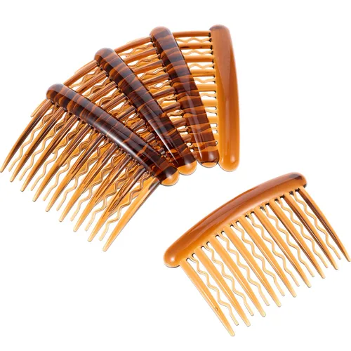 Vista 3 de Gejoy 12 peines de plástico para dientes para el cabello, peine lateral de tortuga, accesorios para el cabello (negro, marrón oscuro)