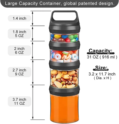 Vista 2 de SELEWARE Tarros apilables para aperitivos, juego de recipientes apilables con cierre giratorio, contenedor de viaje para almacenamiento de alimentos