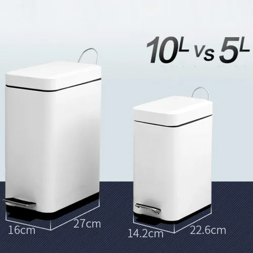 Vista 4 de Cesta de basura para el hogar, con pedales, para cocina, rectangular, para dormitorio, 5 litros, 10 litros, color blanco, tamaño 5 litros