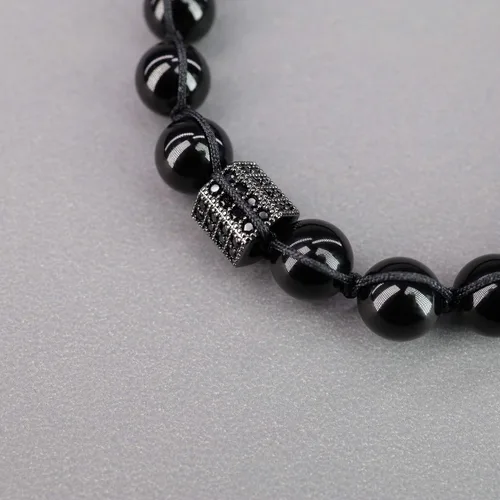 Vista 6 de COAI Pulsera de piedra turmalina negra pavimentada CZ