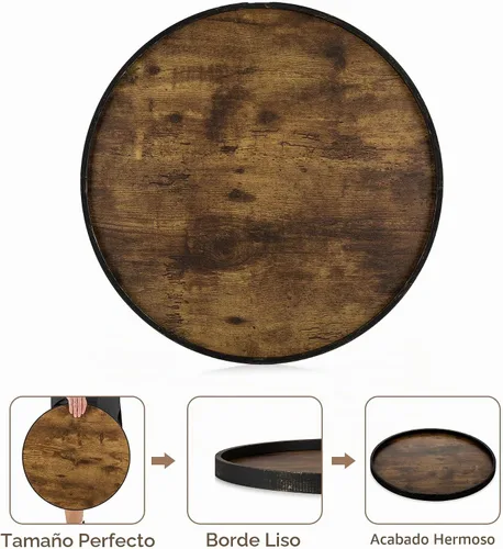Vista 5 de Hanobe Bandeja redonda decorativa de 17.7 pulgadas para mesa de centro Marrón