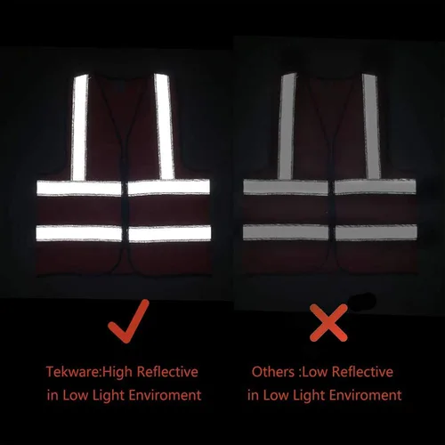 Vista 3 de Tekware Chaleco de seguridad con tiras altamente reflectantes, paquete de 10 protectores de construcción de color neón brillante con cremallera