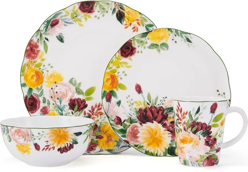 Vista 2 de Mikasa Clara Bone - Vajilla ligera de porcelana de 16 piezas, resistente a las astillas, servicio para 4