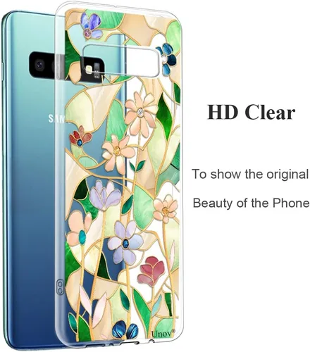 Vista 18 de Unov Funda para Galaxy S10, transparente con diseño en relieve, flor Flor estética