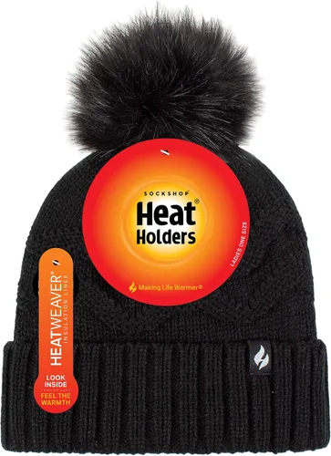Vista 2 de HEAT HOLDERS Gorro de invierno con pompones de piel para mujer