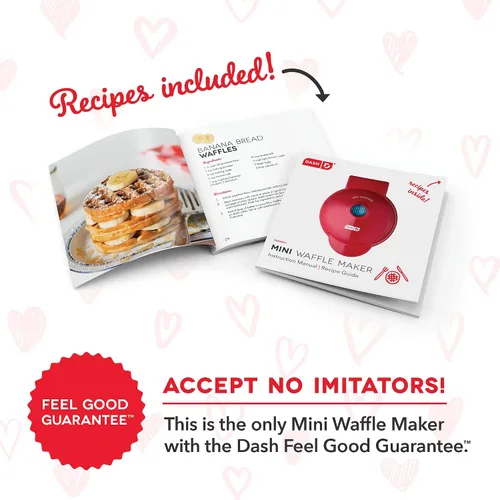 Vista 7 de Dash Heart - Mini waflera con superficie antiadherente de 4 pulgadas, estampado de corazón rojo Heart Shaped Waffles for Valentine's Day, Small