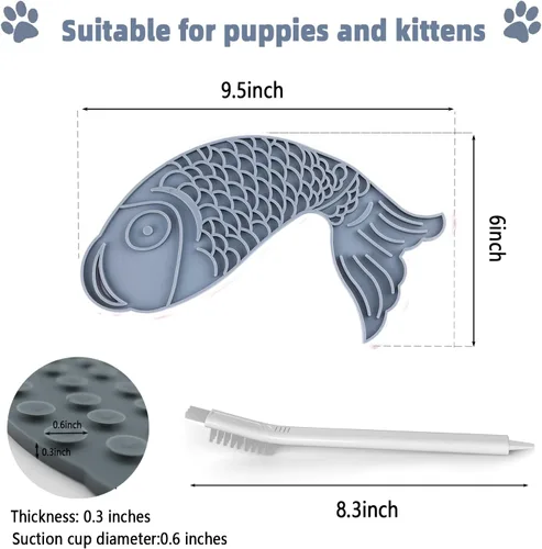 Vista 4 de Tapete para lamer gatos, 3 piezas. Tapete para lamer lentos en forma de pez, tapete antideslizante para lamer con ventosas para reducir el 3