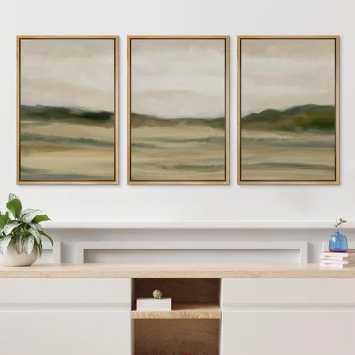 Vista 218 de wall26 Lienzo enmarcado para pared, juego de arte de acuarela pastel, paisaje rural, ilustraciones con formas abstractas, arte moderno, decorativo
