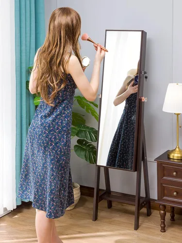Vista 8 de LUXFURNI Armario de joyería de cuerpo entero con cerradura para maquillaje organizador grande de almacenamiento de cosméticos para colgar
