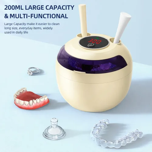 Vista 3 de Limpiador ultrasónico de retenedores, máquina de limpieza ultrasónica para retenedores, dentaduras postizas, alineadores, protectores bucales, joyas