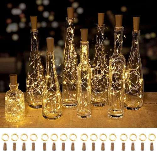 Vista 13 de Brightown Luces para Botellas de Vino con Corcho - Paquete de 10, 2.1 m, 20 LED, Luces de Corcho Operadas con Batería, Luces de Hada Mini de Alambre