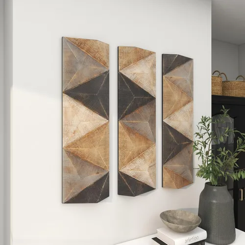 Vista 8 de Deco 79 Decoración de pared geométrica de madera, juego de 3 arte de 11 pulgadas de ancho, 36 pulgadas de alto, marrón