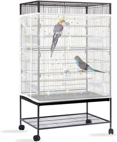 Vista 8 de Daoeny Funda para Captura de Semillas para Jaula de Pájaros, Cubierta Grande para Jaula de Pájaros, Red de Malla de Nylon Ajustable y Suave Negro