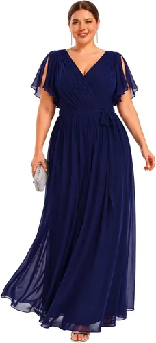Vista 16 de Ever-Pretty Plus Vestidos de dama de honor formales de gasa para mujer Negro