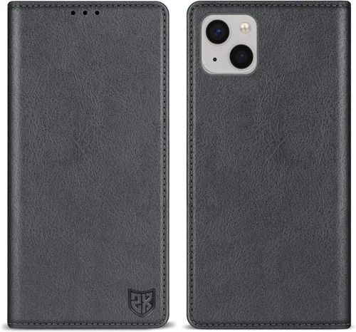 Vista 29 de ZZXX Funda tipo cartera para iPhone 13 con bloqueo RFID, soporte de ranura para tarjetas, funda protectora de cuero magnético fuerte plegable