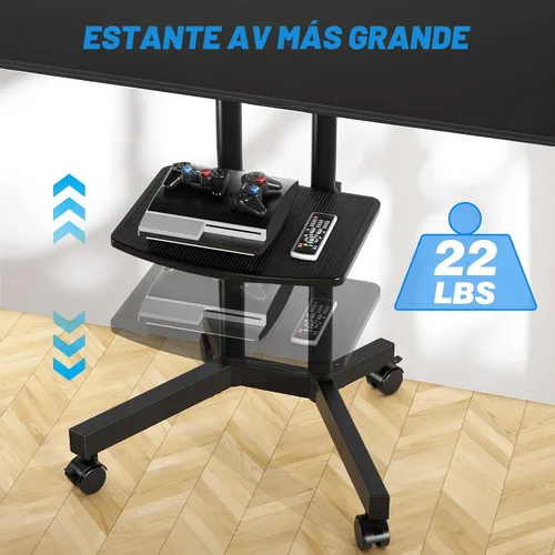 Vista 7 de Rfiver Soporte de TV rodante con estante para laptop, soporte de TV móvil con ruedas mejoradas para televisores de 32 a 75 pulgadas, carrito de TV