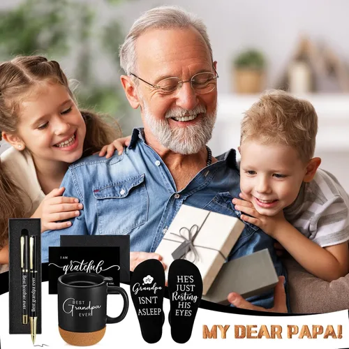 Vista 4 de ReliThick Juego de 6 regalos para el mejor abuelo para hombres, regalos del día del padre, regalos del abuelo, 13.5 onzas, tazas de cerámica
