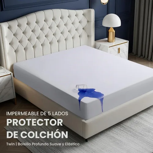 Vista 2 de Utopia Bedding – Protector de colchón impermeable de 5 lados tamaño individual, funda de colchón transpirable premium, estilo ajustado con bolsillos