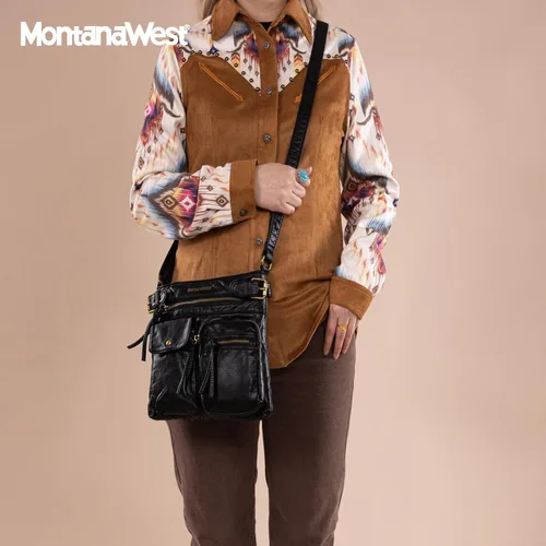 Vista 2 de Montana West Crossbody Bag for Women Multi Pocket Shoulder Medium Travel Purses Ultra Soft Washed Leather