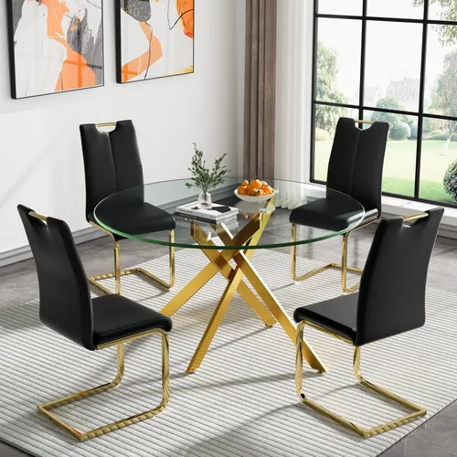 Vista 74 de HomVent Juego de mesa de comedor redonda de vidrio de 3 piezas, juego de mesa de cocina de vidrio redondo para 2 personas con 2 sillas de comedor