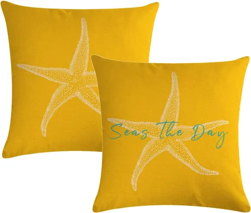 Vista 13 de 7COLORROOM Juego de 2 fundas de almohada con diseño de mar y estrellas de mar sobre fondo negro, fundas de cojín decorativas para el hogar, fundas