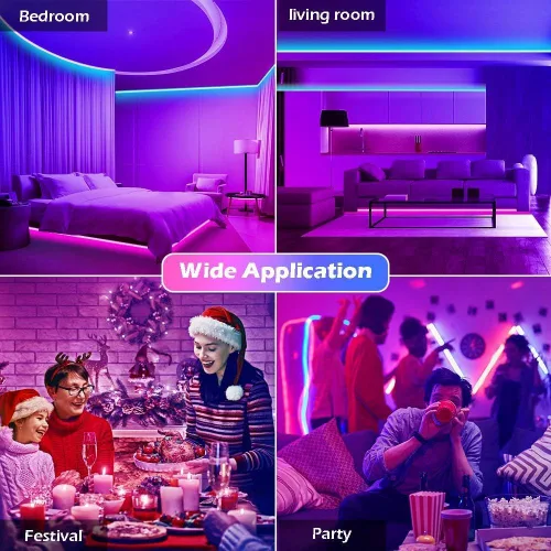 Vista 7 de Tira de luces LED inteligentes, con sincronización de música, 5050 RGB, luces que cambian de color, aplicación Bluetooth, control remoto por