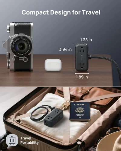Vista 6 de TROND - Regleta de alimentación con enchufe plano giratorio de 360°, cable de extensión de 3 pies con 4 puertos USB, 4 tomas de CA ampliamente