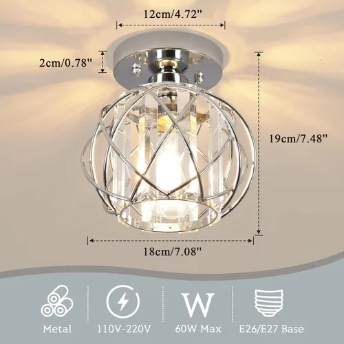 Vista 3 de Lámparas de Techo para Pasillo, Modernas Lámparas de Techo de Cristal Cromado, Montaje Semiempotrado E26 Pequeñas Lámparas de Techo para Pasillo Luz
