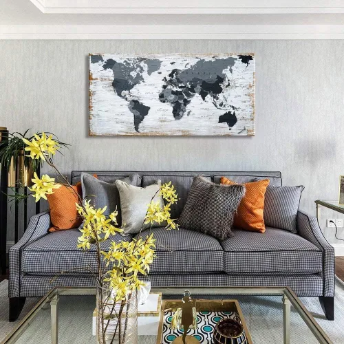 Vista 4 de Lienzo decorativo para pared, diseño de mapa del mundo, diseño de mapa del mundo de la oficina, imágenes para decoración de sala de estar, mapa