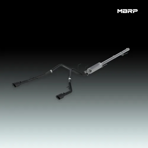 Vista 2 de MBRP S5146BLK Negro Recubierto 2 1/2" Doble Split Trasero Cat Back a través de Stock Bumper negro (Black Coated)