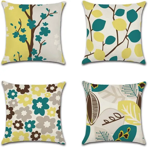Vista 15 de Juego de 4 fundas de almohada de 18 x 18 pulgadas, modernas fundas de almohada para sofá, decoración para el hogar, exterior, tela de lino Estilo 1