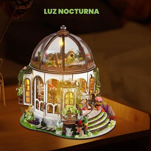 Vista 3 de Kit de casa en miniatura para bricolaje, kit de rincón de libro con luz LED, rompecabezas de madera 3D, kit de construcción de decoración de Jardín
