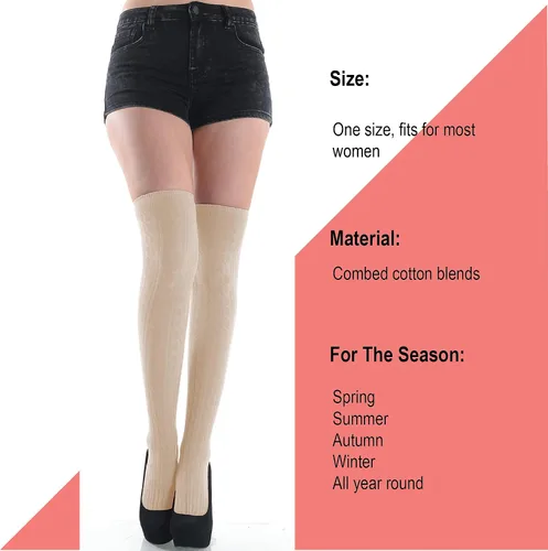 Vista 6 de Calcetines de algodón para mujer por encima de la rodilla, calcetines altos hasta el muslo