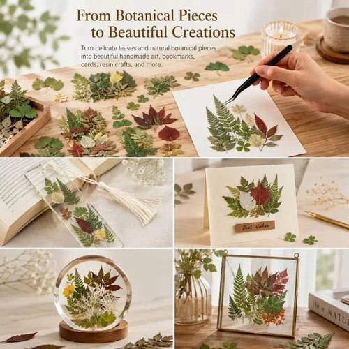 Vista 2 de Alipis Dried Pressed Flowers and Leaves for Resin Crafts, 162+ Pieces Green Leaves