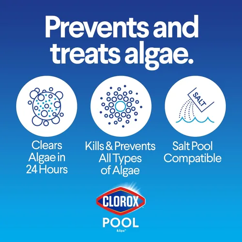 Vista 4 de Clorox® Pool&Spa™ XTRABLUE® Plus Alguicida para Piscina, Eliminador de Algas Todo en Uno, Sin Espuma, 40 Onzas (Paquete de 1)