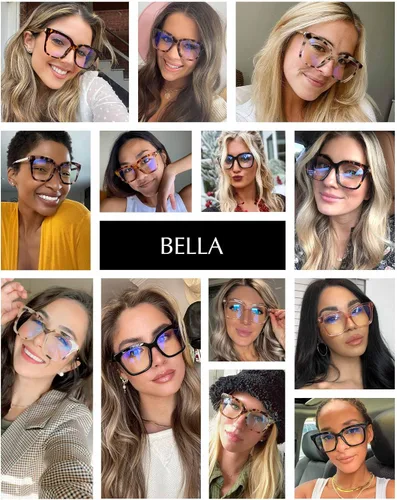 Vista 3 de DIFF Eyewear Bella Designer - Gafas cuadradas de gran tamaño con bloqueo de luz azul para mujer, color negro