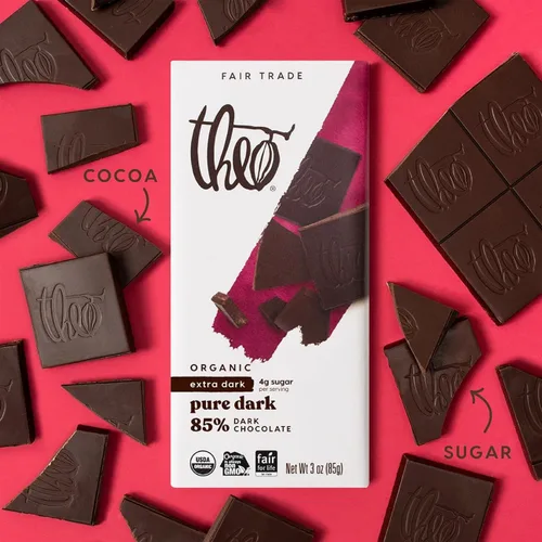 Vista 4 de Theo Chocolate Barra de Chocolate Negro Orgánico Puro 85% Cacao, Paquete de 12 Vegano, Comercio Justo