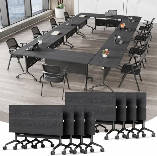 Vista 24 de Mesa de conferencias plegable, mesa modular moderna para sala de conferencias con ruedas para 8-16 personas, mesas de entrenamiento plegables