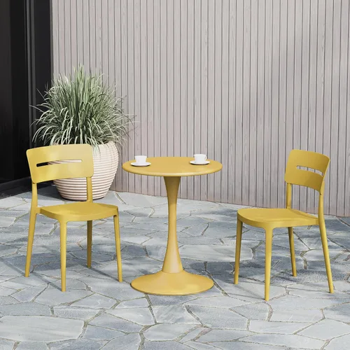 Vista 11 de WestinTrends Playa - Juego de 2 sillas de comedor de plástico apilables modernas para exteriores, color arena