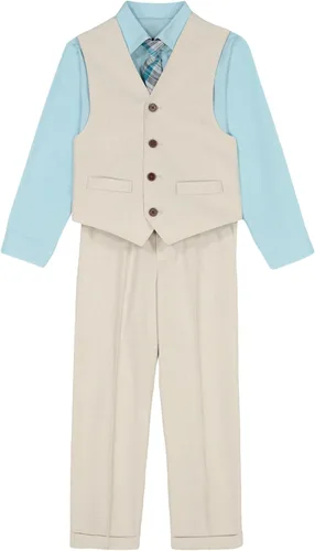 Vista 21 de Van Heusen Conjunto de traje formal de 4 piezas para niños, chaleco, pantalones, camisa de vestir con cuello y corbata